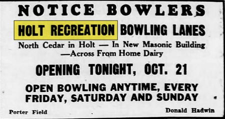 Holt Recreation - Oct 1949 Opening Ad (newer photo)